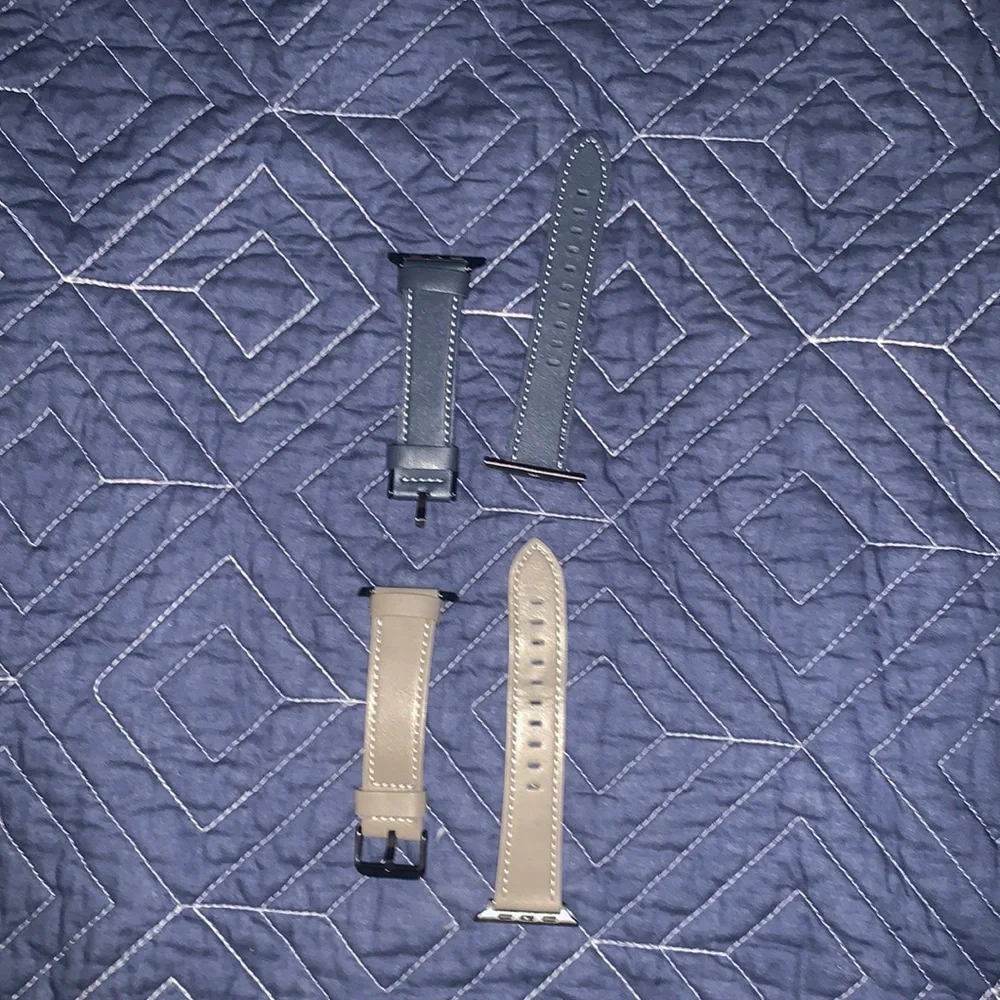 Pair of Apple Watch bands - blue and gray leather - 42mm - 48mm